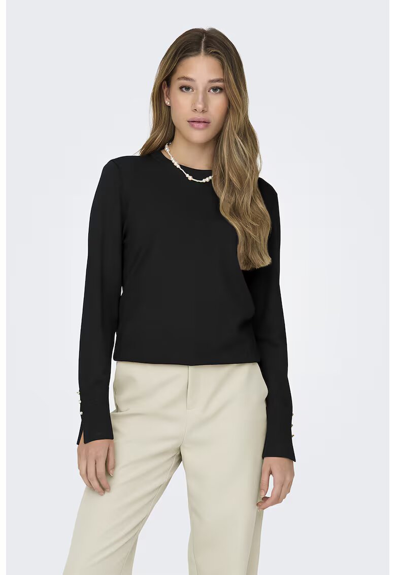 JdY Pulover slim fit cu mansete cu nasturi - Negru