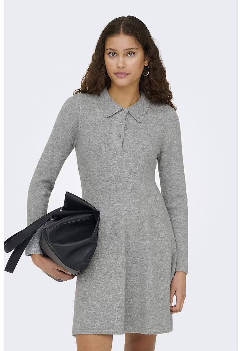 JdY Rochie mini cu croiala in A si guler polo - Gri melange