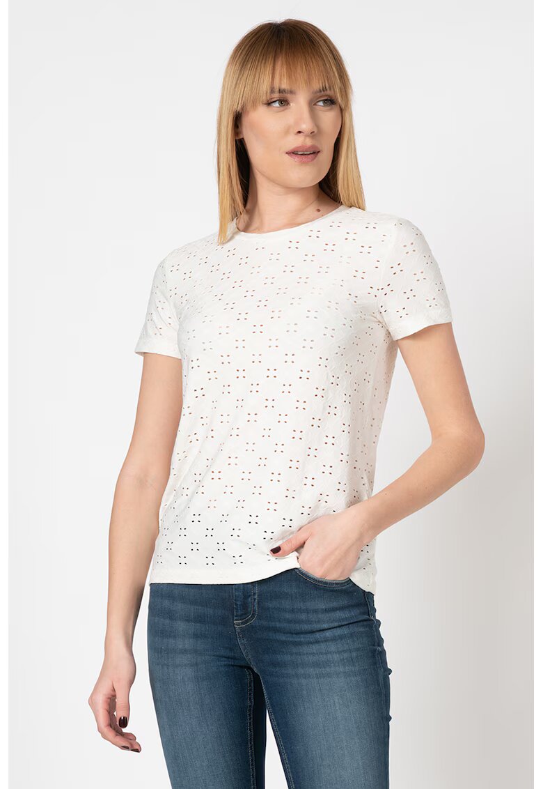JdY Tricou cu perforatii Cathinka - Alb