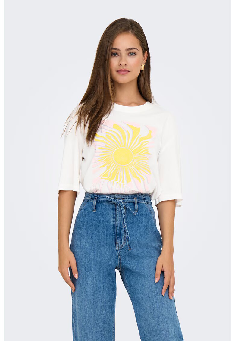 JdY Tricou lejer cu imprimeu grafic - Alb/Galben