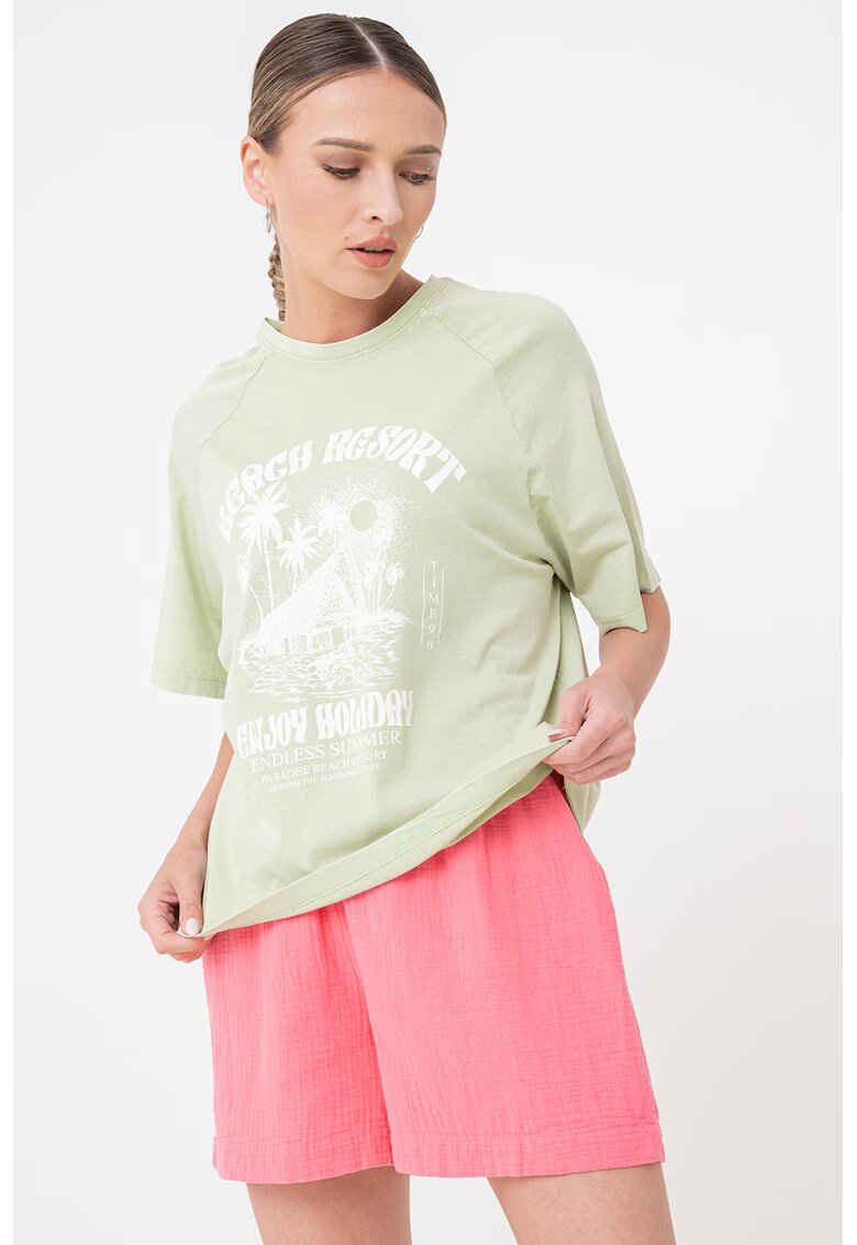 JdY Tricou supradimensionat cu imprimeu si maneci raglan - Verde pal