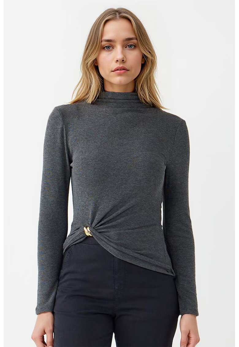 JIMMY KEY Bluza cambrata cu detaliu metalic si guler inalt - Gri antracit