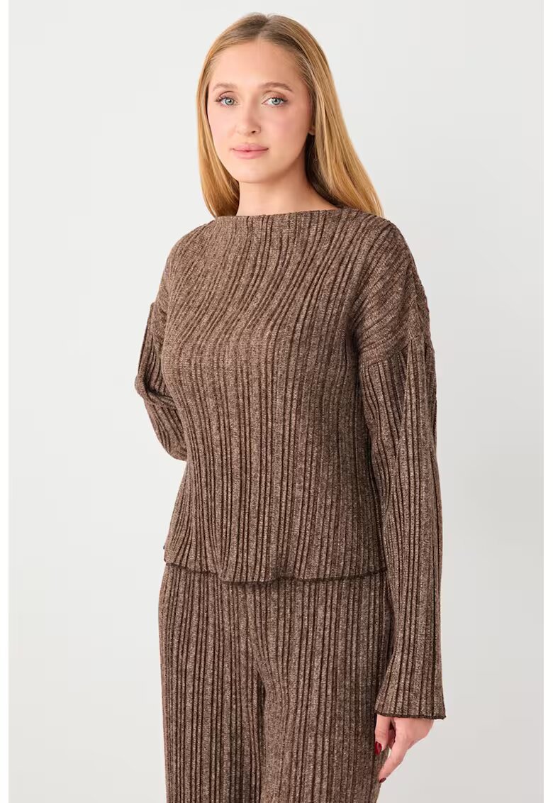 JIMMY KEY Bluza cu decolteu barcuta si aspect striat - Maro inchis