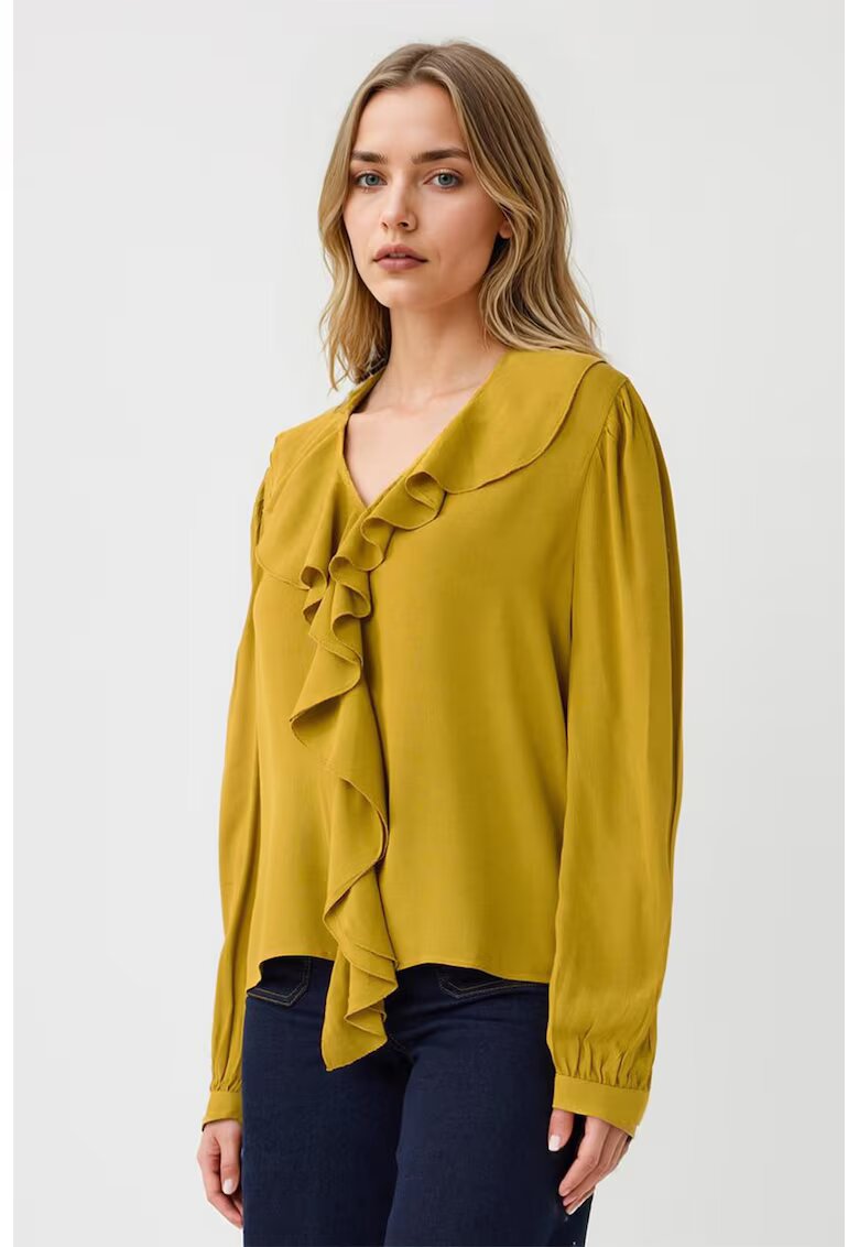 JIMMY KEY Bluza cu decolteu in V si volane - Verde masliniu