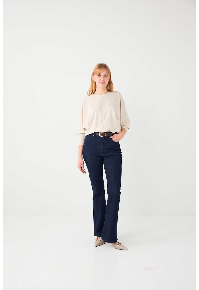 JIMMY KEY Bluza cu decolteu la baza gatului si maneci 3/4 - Bej deschis