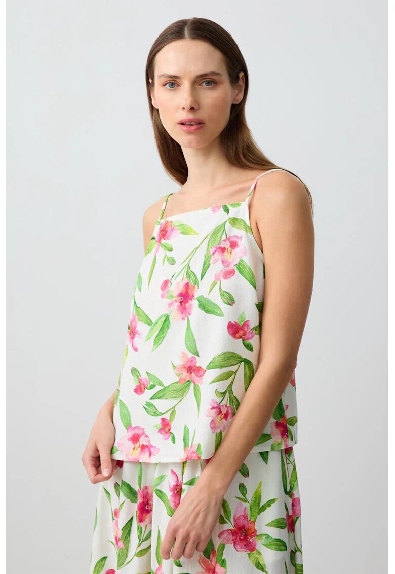 JIMMY KEY Bluza cu decolteu patrat si imprimeu floral - Verde/Alb fildes/Roz