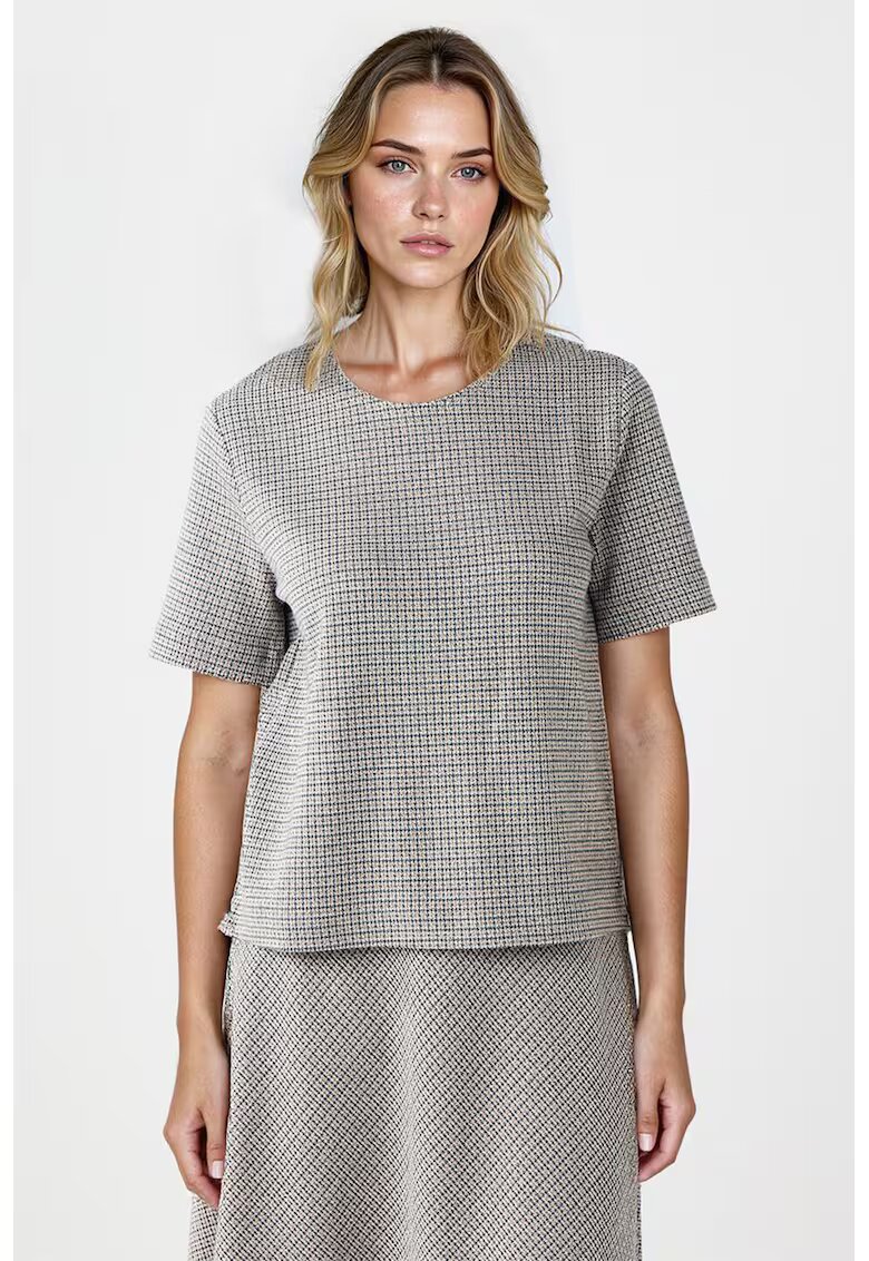 JIMMY KEY Bluza cu decolteu rotund si maneci scurte - Gri deschis/Albastru inchis