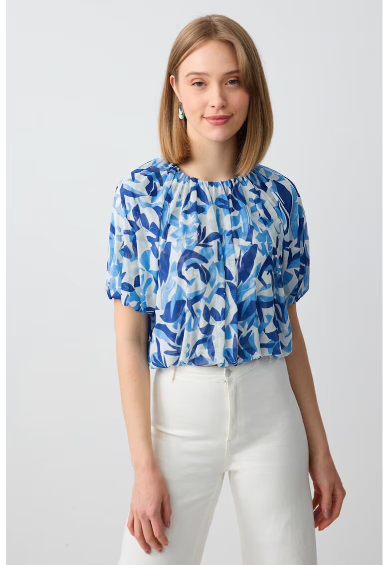 JIMMY KEY Bluza cu maneci scurte si model - Alb/Albastru
