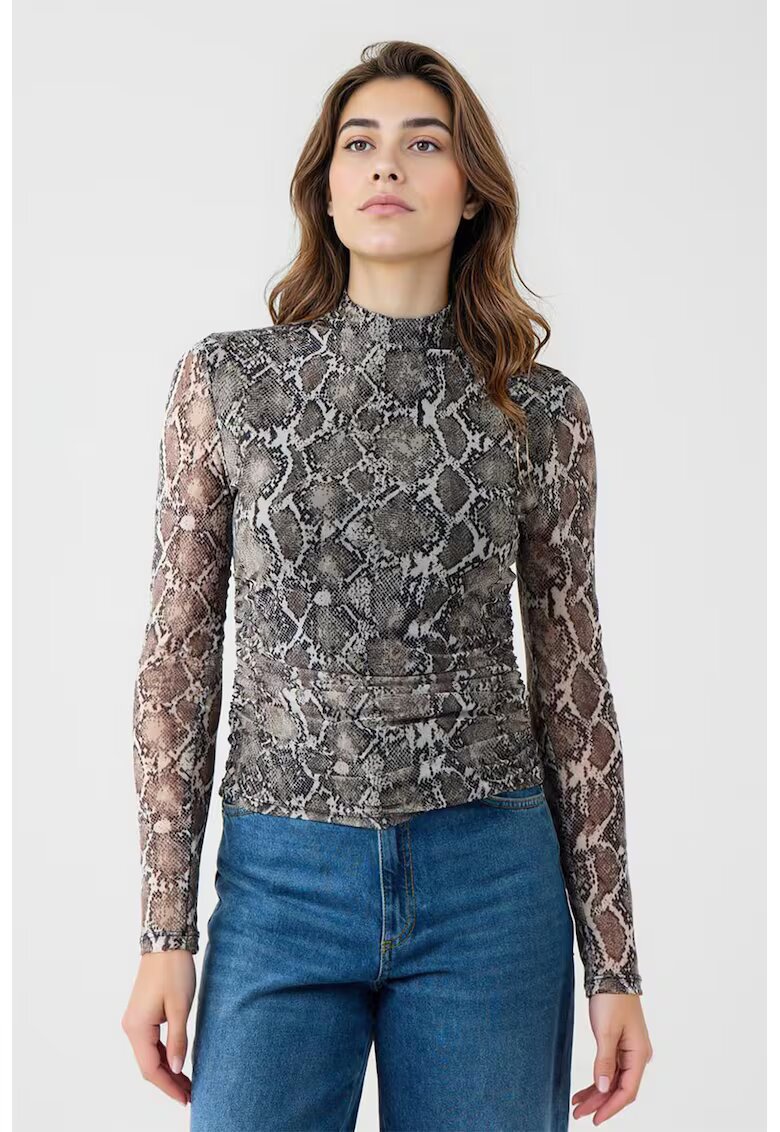 JIMMY KEY Bluza cu model ce imita pielea de reptila - Gri/Maro taupe deschis