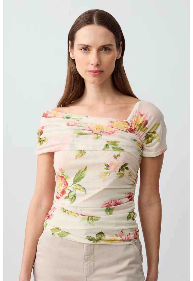 JIMMY KEY Bluza cu model si decolteu pe un umar - Verde/Bej deschis