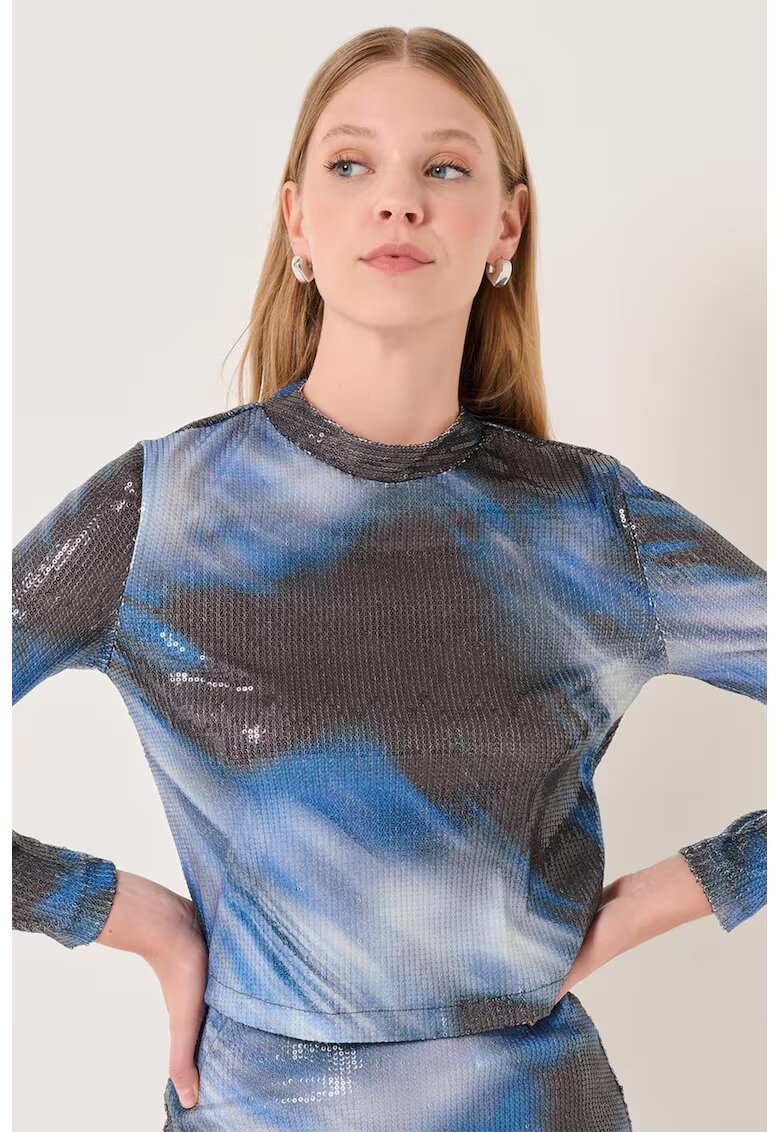 JIMMY KEY Bluza cu model tie-dye si paiete - Alb/Negru/Albastru