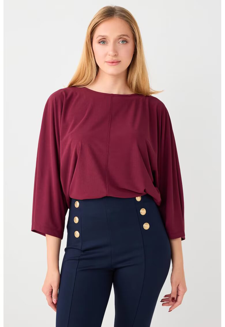 JIMMY KEY Bluza cu model uni si maneci trei sferturi - Visiniu