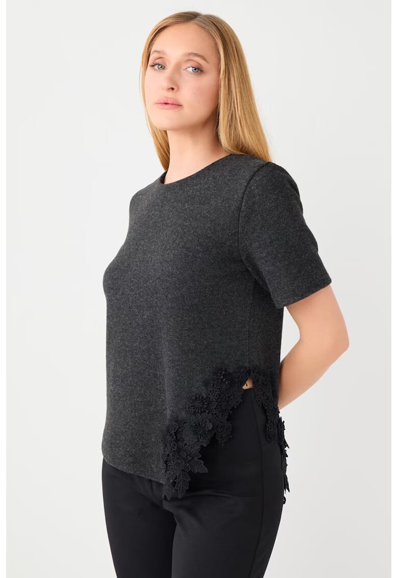 JIMMY KEY Bluza cu terminatie asimetrica si aplicatii - Gri antracit