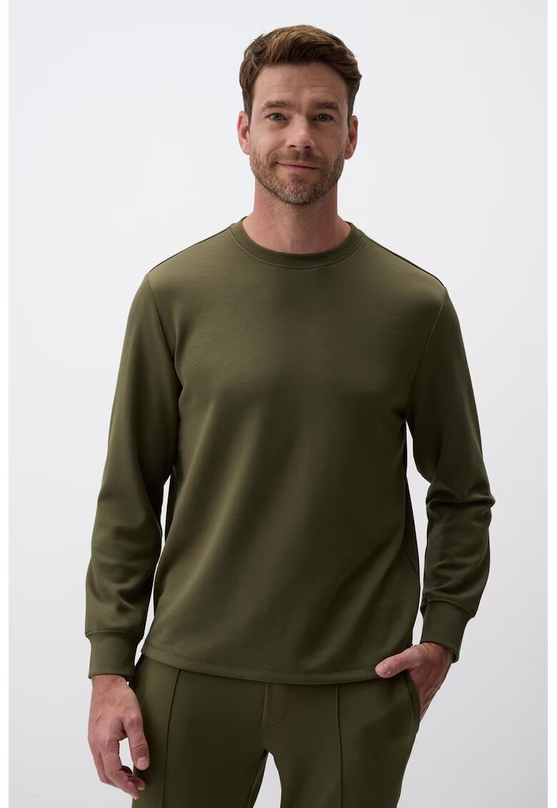 JIMMY KEY Bluza de trening din amestec de modal cu decolteu la baza gatului - Kaki inchis