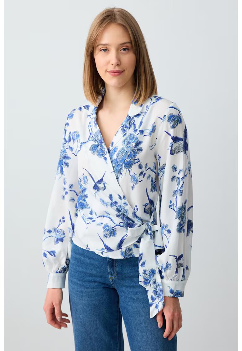 JIMMY KEY Bluza din lyocell cu model floral - Alb/Albastru