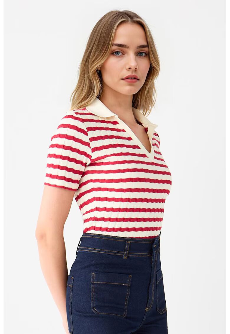 JIMMY KEY Bluza polo din tricot - Rosu/Alb fildes