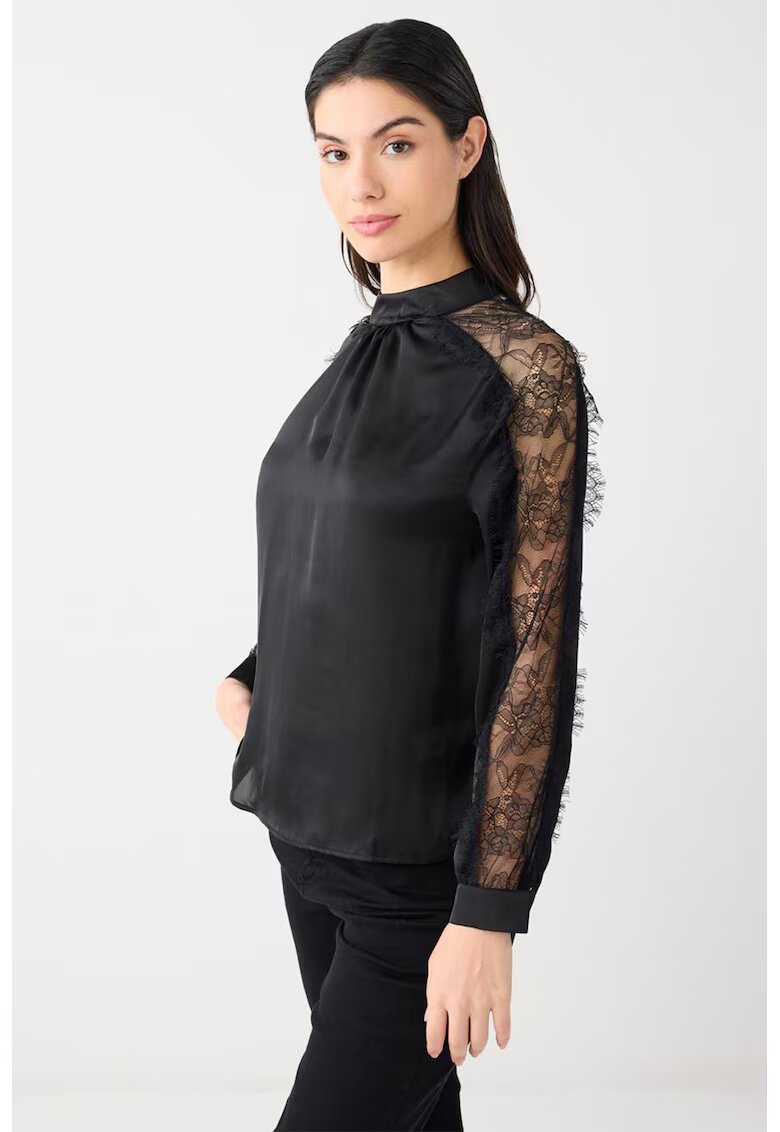 JIMMY KEY Bluza satinata cu detalii de dantela - Negru