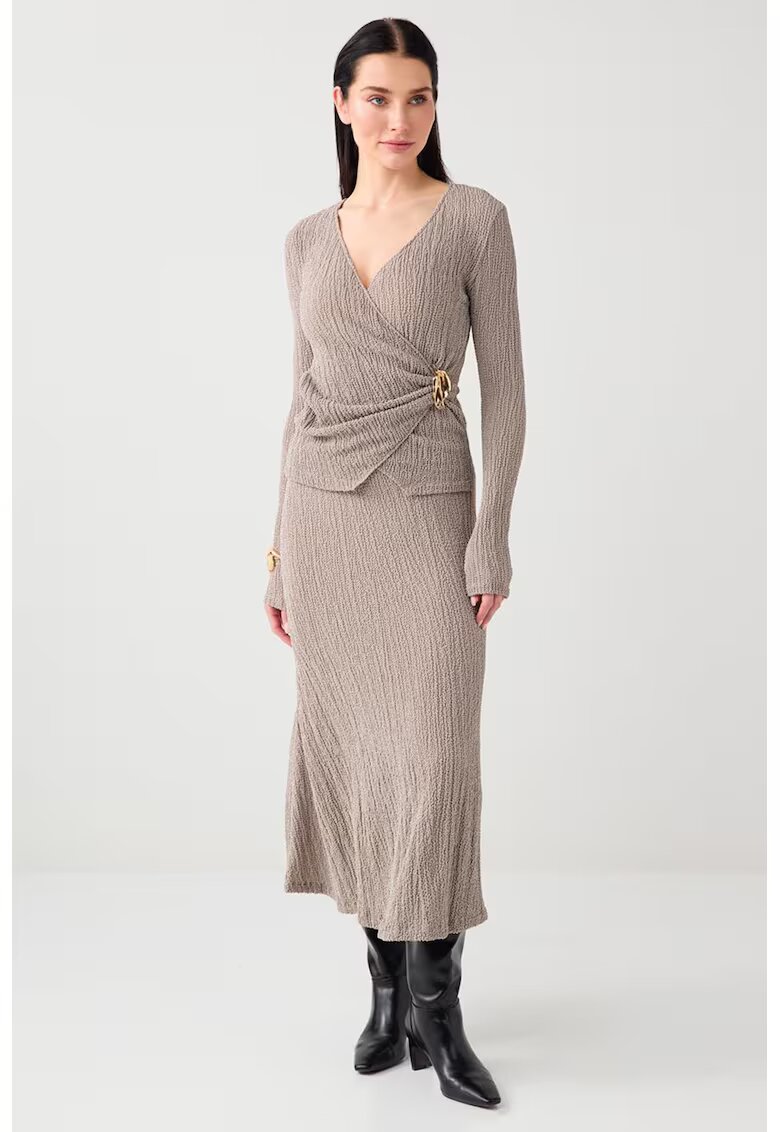 JIMMY KEY Bluza slim fit cu croiala petrecuta si texturata - Maro taupe