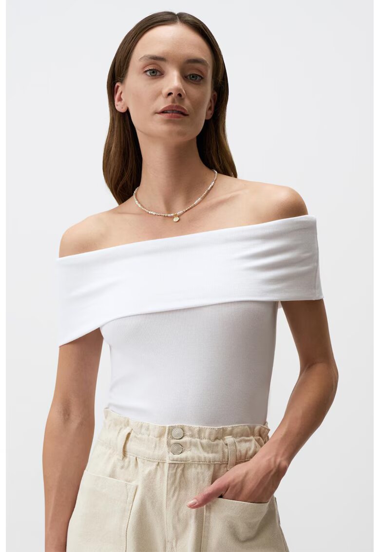 JIMMY KEY Bluza slim fit cu decolteu pe umeri - Alb