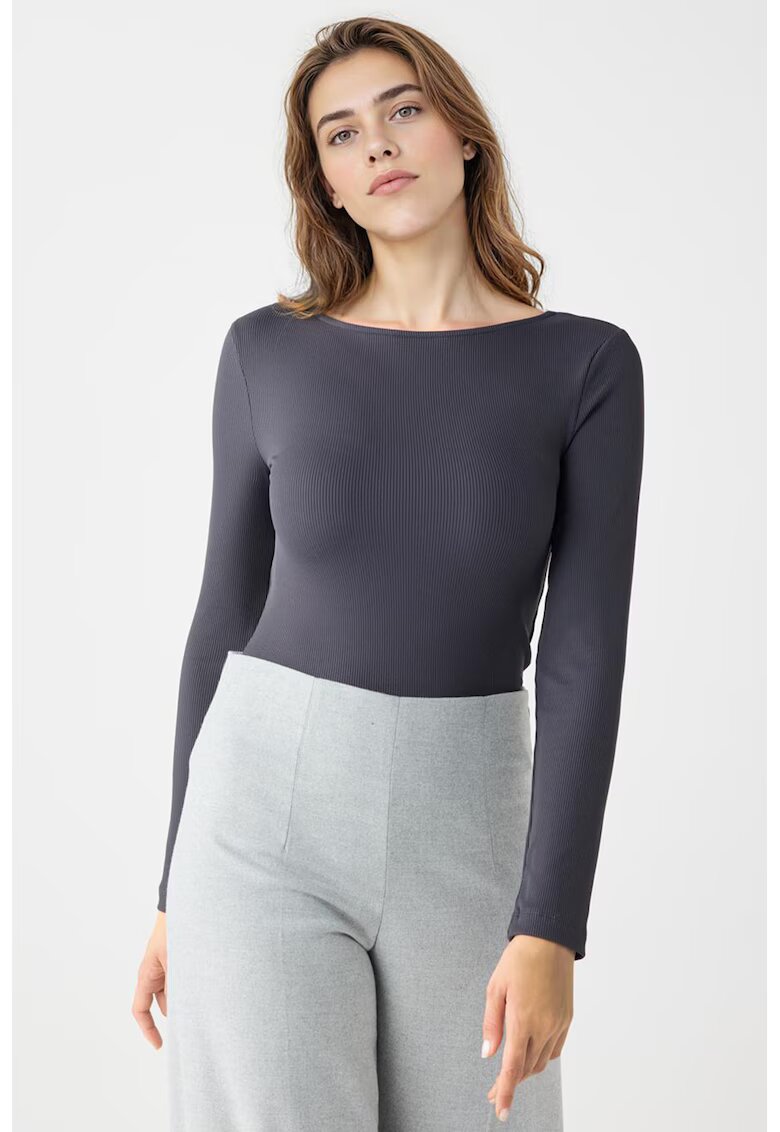 JIMMY KEY Bluza slim-fit cu decolteu rotund - Gri inchis