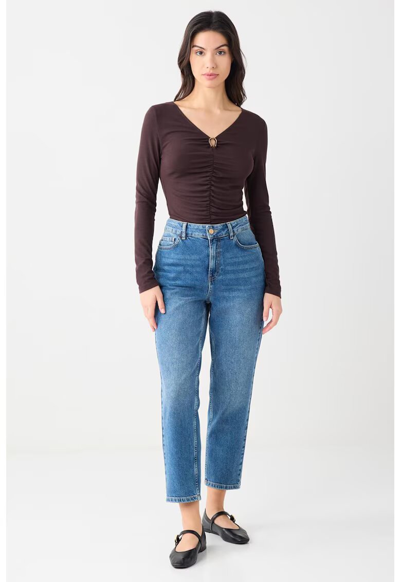 JIMMY KEY Bluza slim fit cu drapaj frontal - Maro inchis