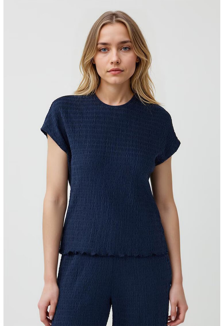 JIMMY KEY Bluza texturata cu maneci scurte - Bleumarin