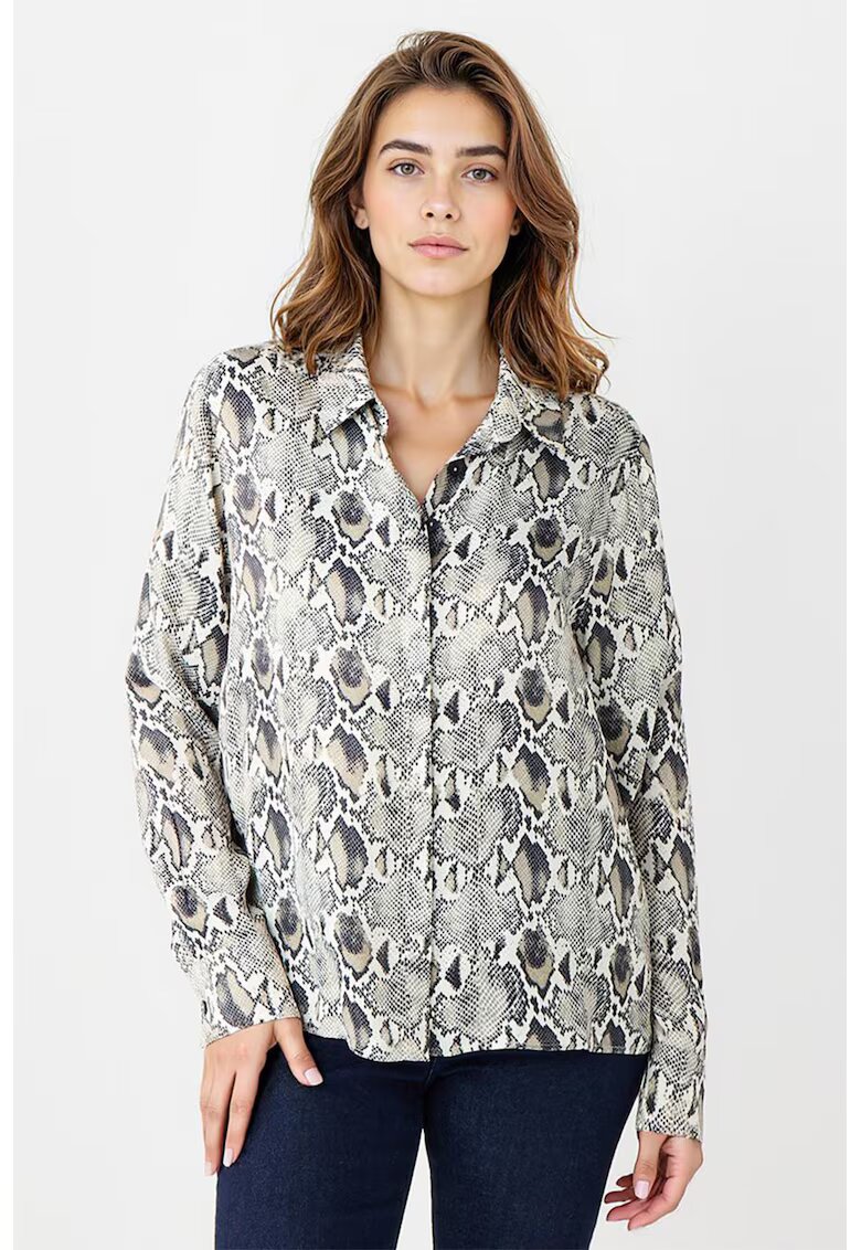 JIMMY KEY Camasa cu nasturi si animal print - Alb/Gri/Maro taupe