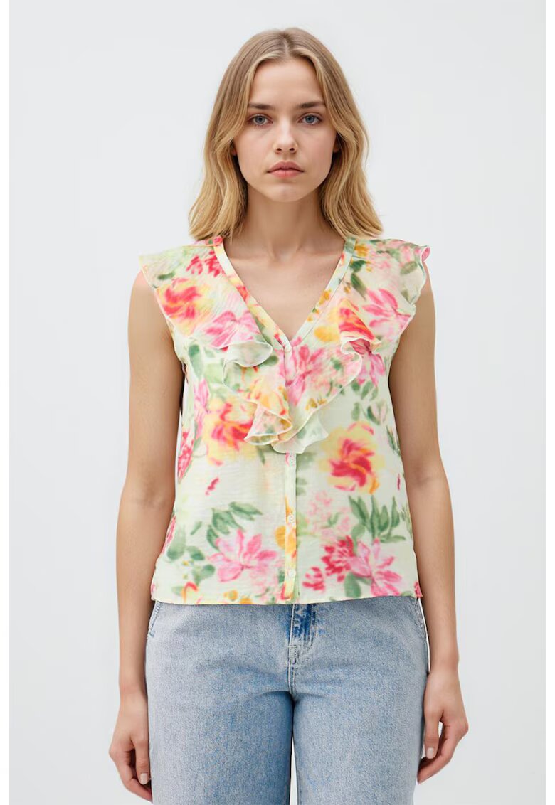JIMMY KEY Camasa din amestec de lyocell - fara maneci - cu volane - Roz pastel/Verde pal
