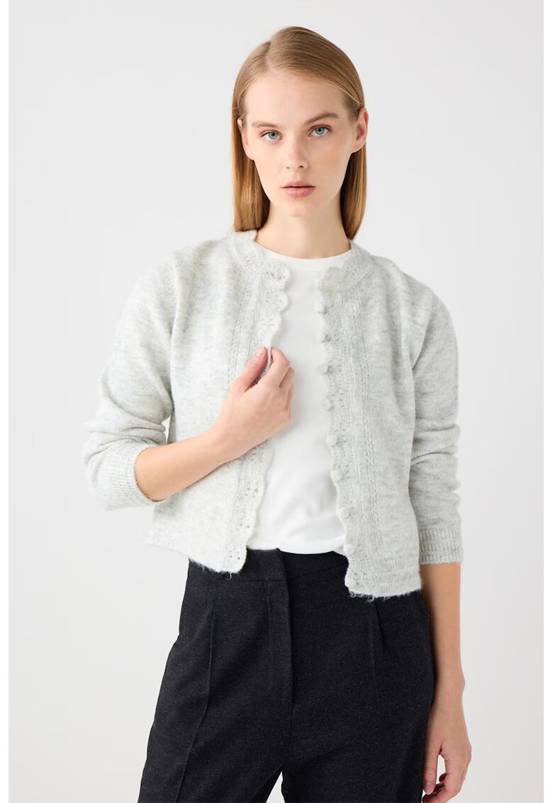 JIMMY KEY Cardigan slim fit cu terminatie valurita - Gri melange