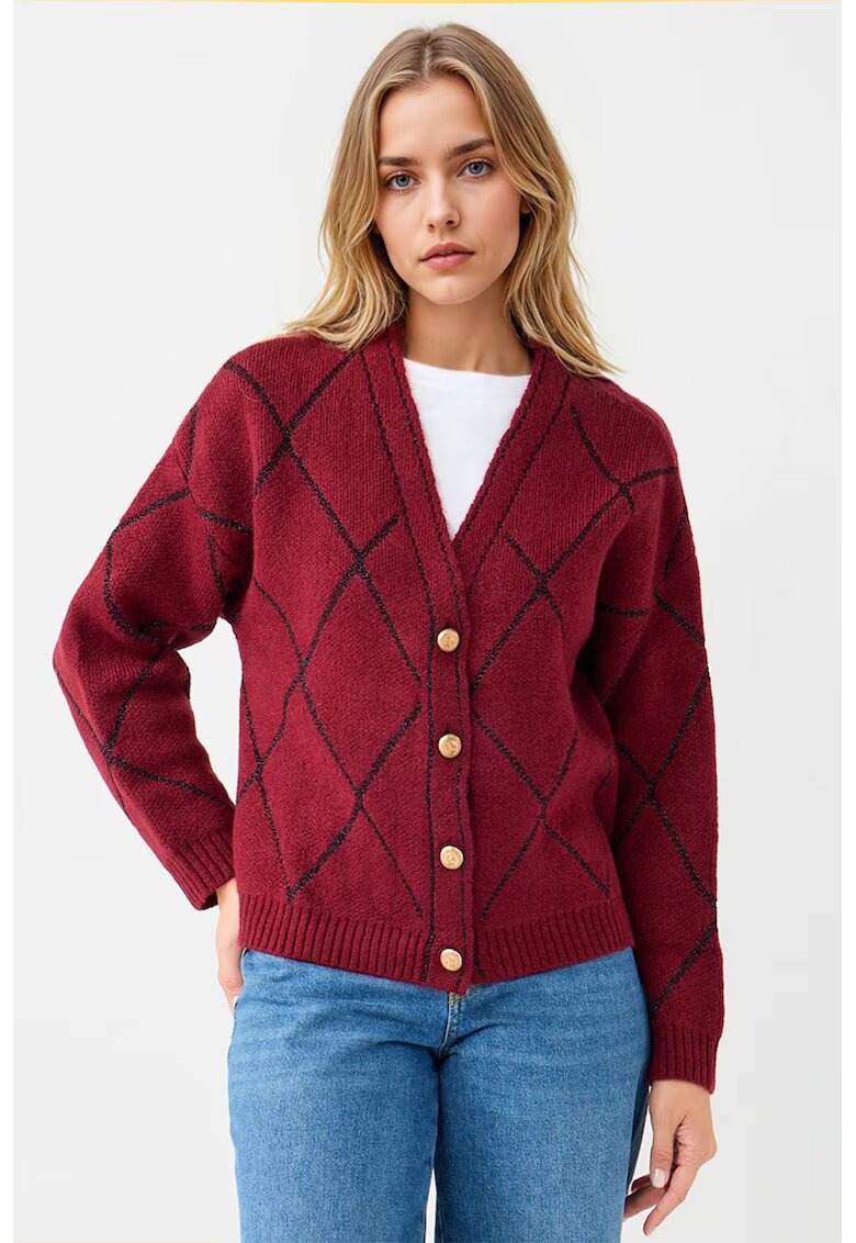 JIMMY KEY Cardigan tricotat cu nasturi - Visiniu/Negru