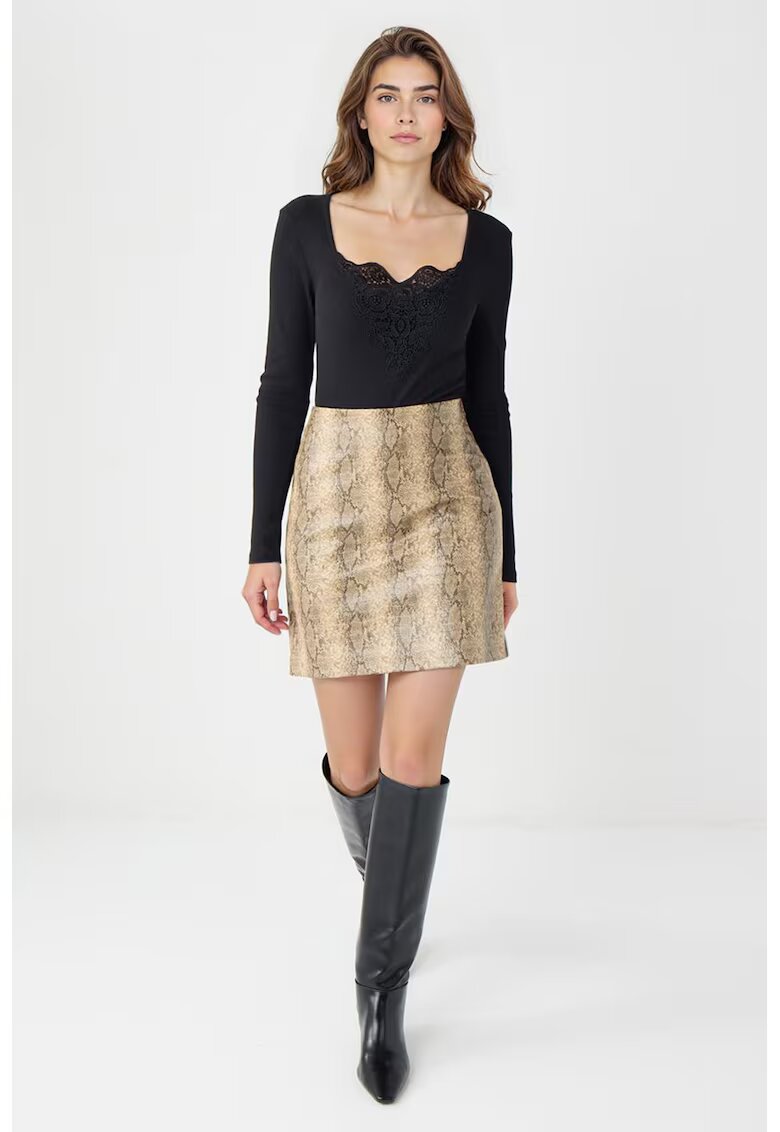 JIMMY KEY Fusta cu talie inalta si animal print - Maro taupe/Bej deschis