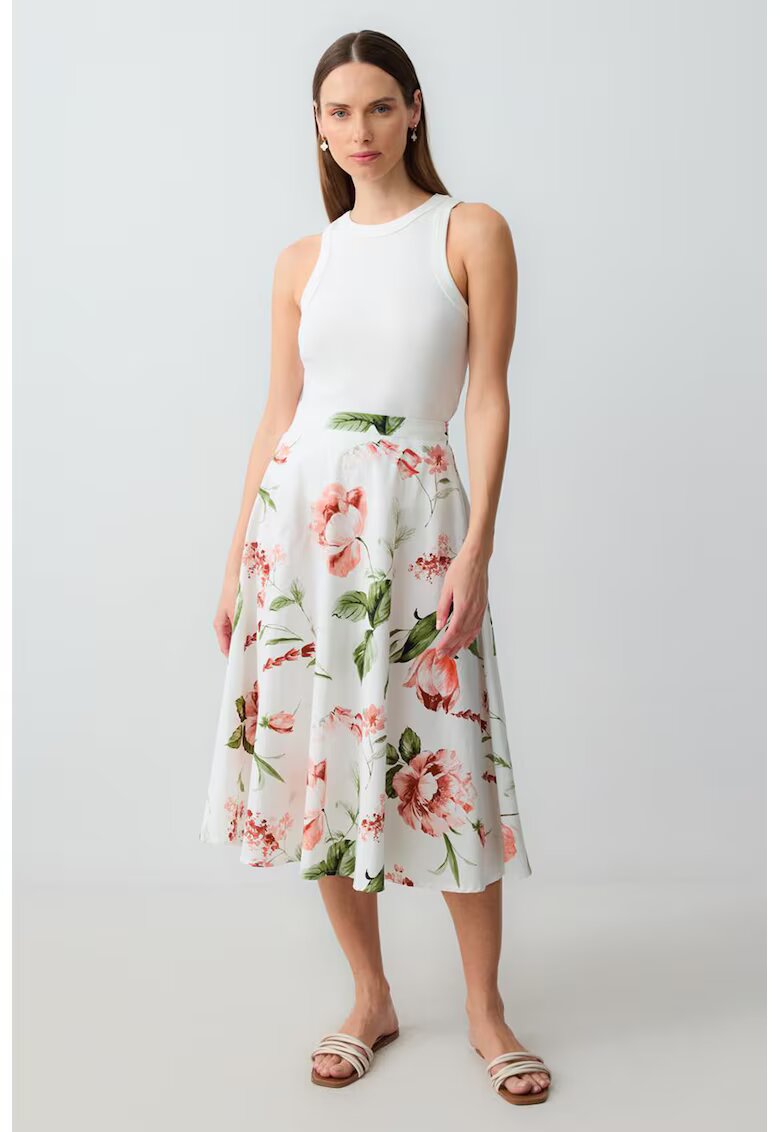JIMMY KEY Fusta midi cu model floral - Verde/Alb murdar/Roz