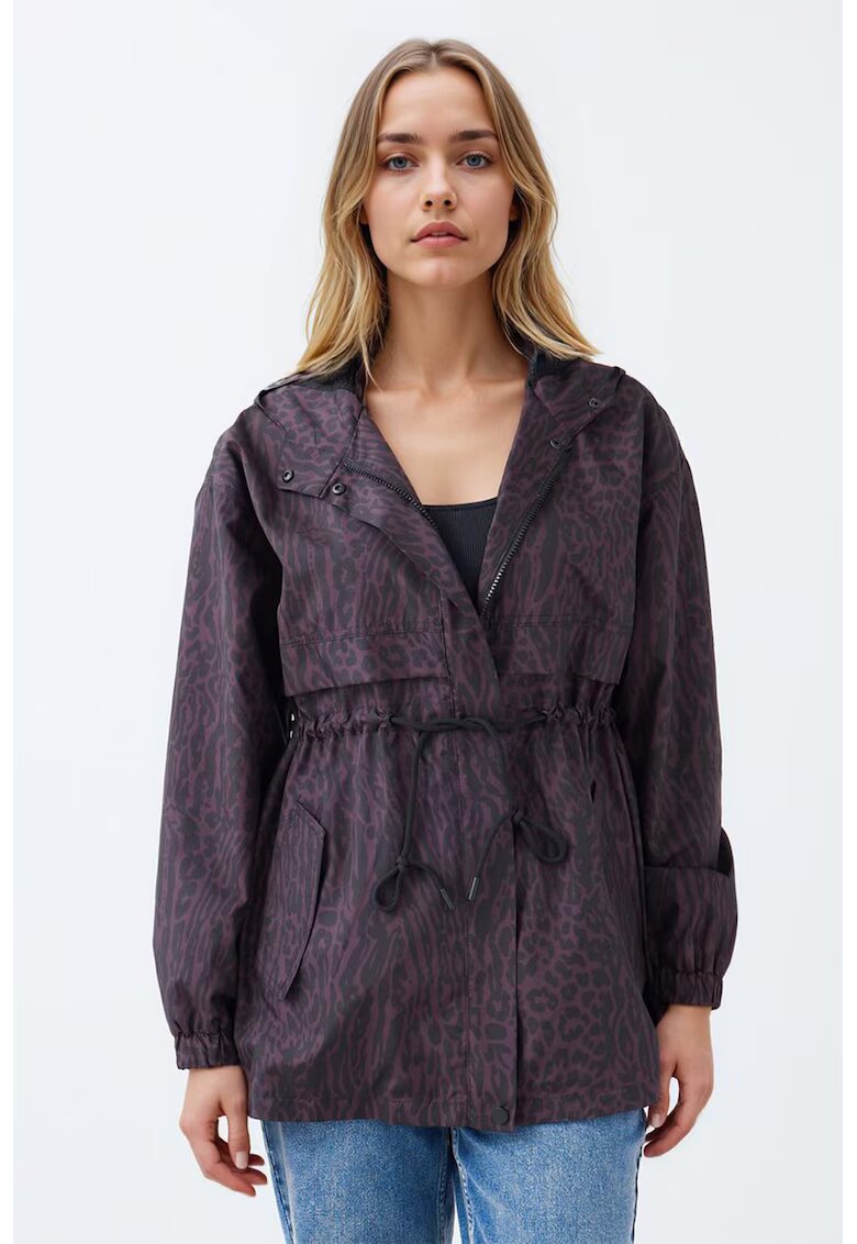 JIMMY KEY Jacheta cu gluga si animal print - Negru stins/Violet pruna
