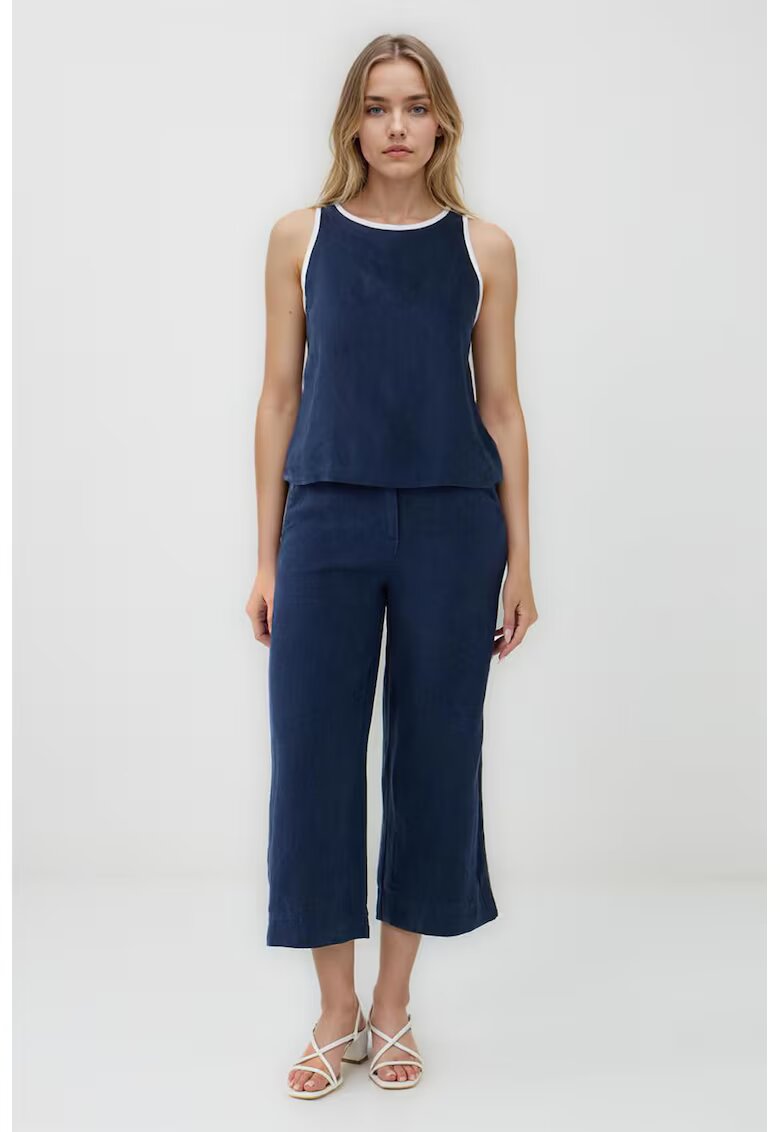 JIMMY KEY Pantaloni capri din in cu croiala ampla - Albastru indigo