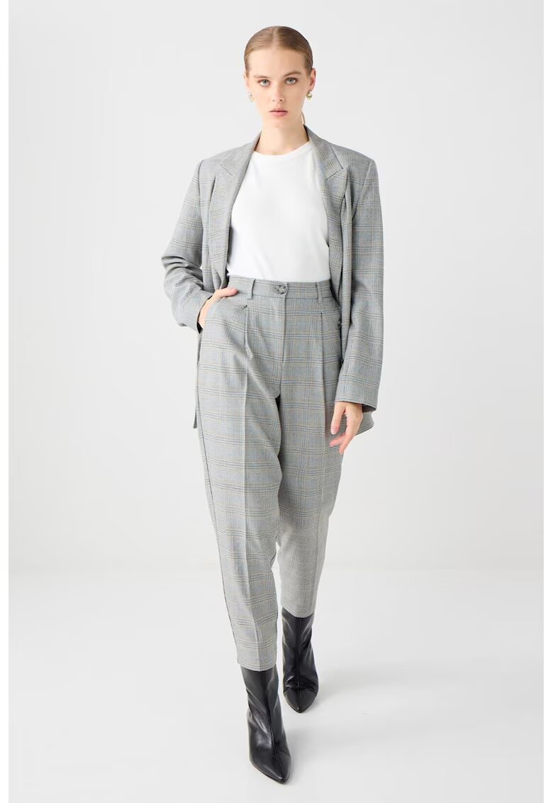JIMMY KEY Pantaloni conici cu model in carouri si detalii pensa - Alb/Gri