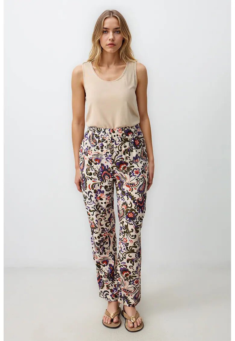 JIMMY KEY Pantaloni conici cu talie inalta - Violet/Caramiziu/Bej deschis