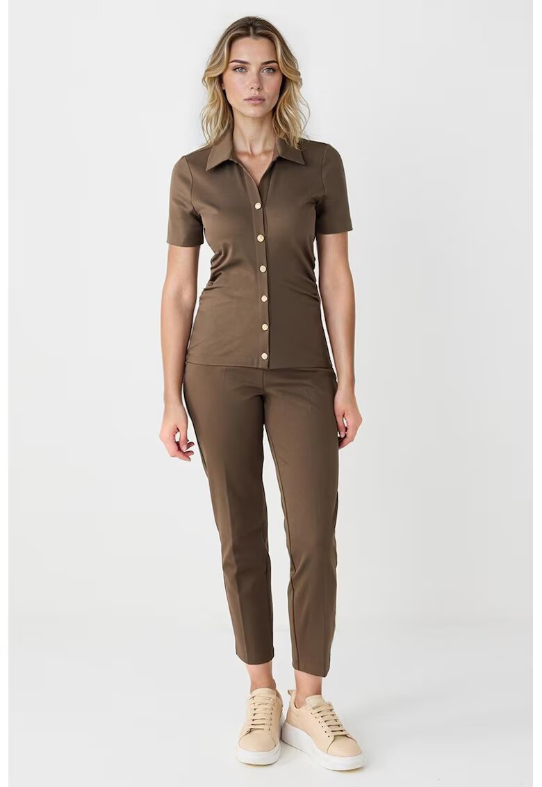 JIMMY KEY Pantaloni crop eleganti cu model uni - Maro deschis
