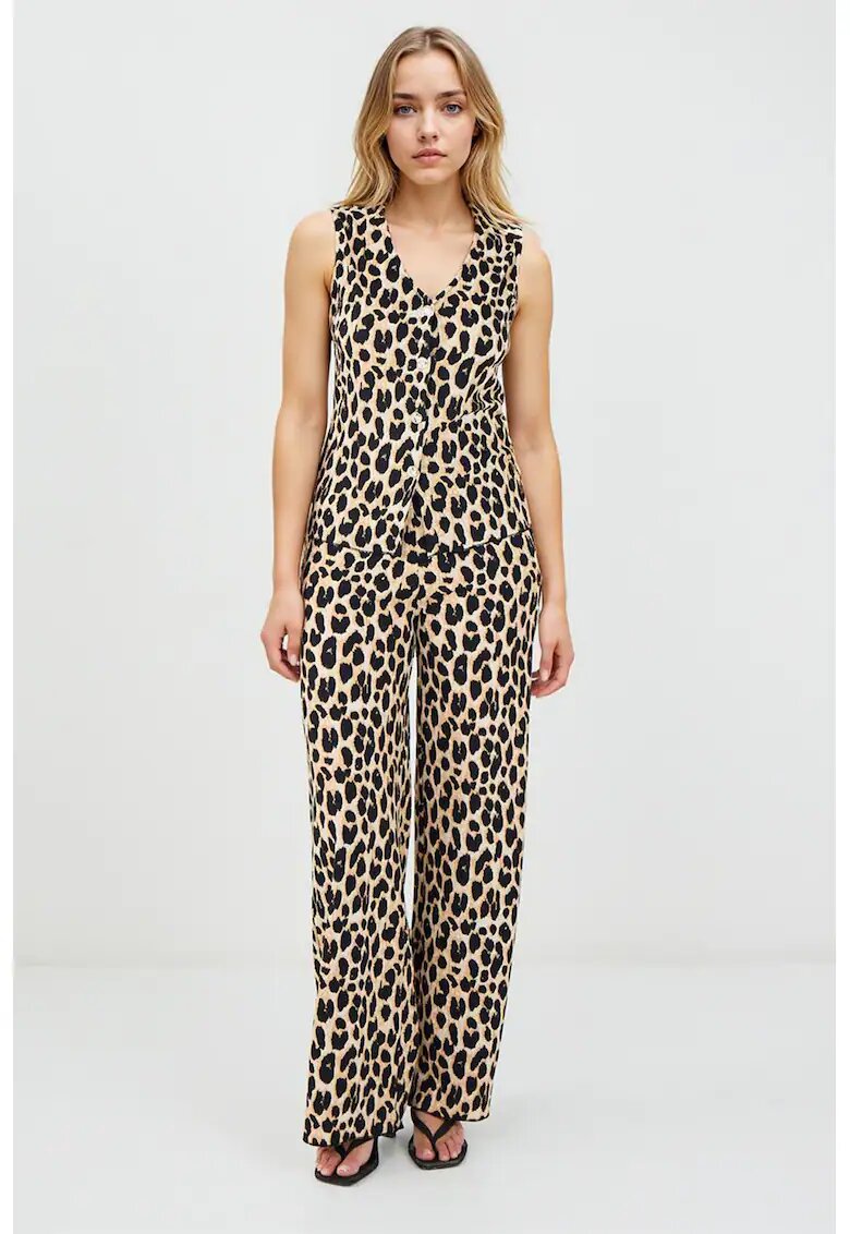 JIMMY KEY Pantaloni cu animal print si croiala ampla - Negru/Bej deschis