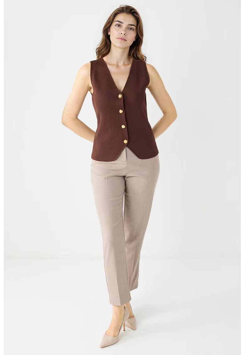 JIMMY KEY Pantaloni drepti cu talie inalta - Bej deschis