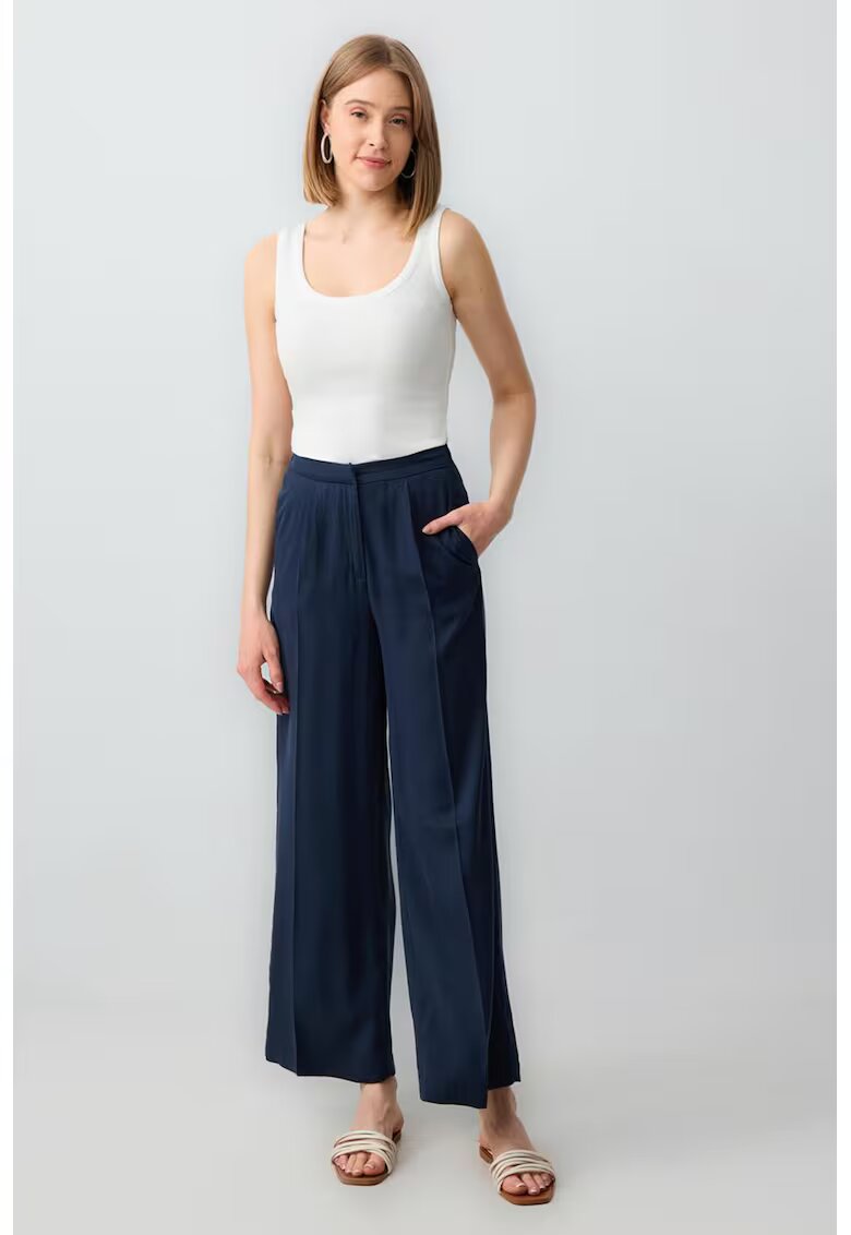 JIMMY KEY Pantaloni evazati cu model uni - Albastru ultramarin