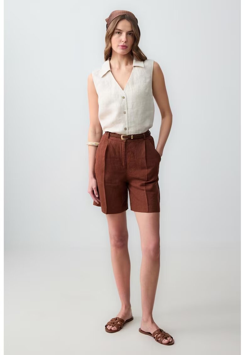 JIMMY KEY Pantaloni scurti de in cu talie inalta - Maro inchis