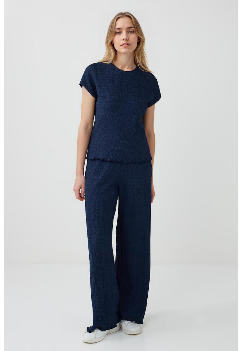 JIMMY KEY Pantaloni texturati cu croiala ampla - Bleumarin