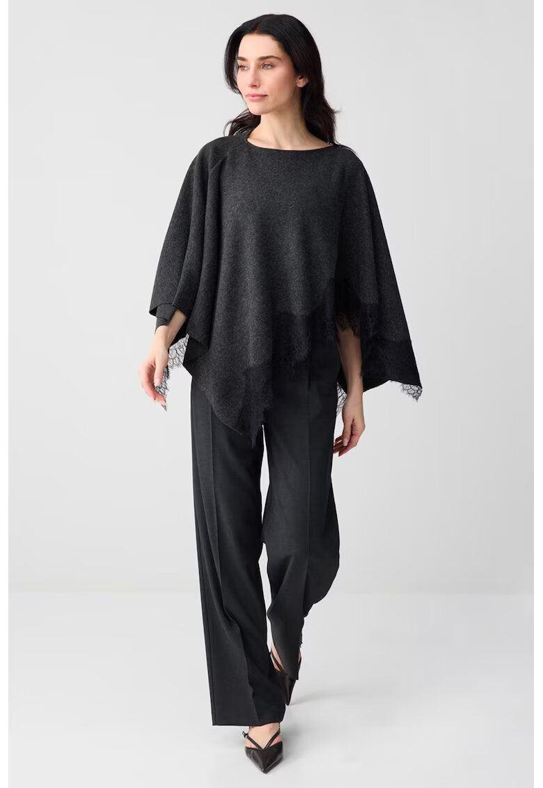 JIMMY KEY Poncho asimetric cu detalii din dantela - Gri inchis melange
