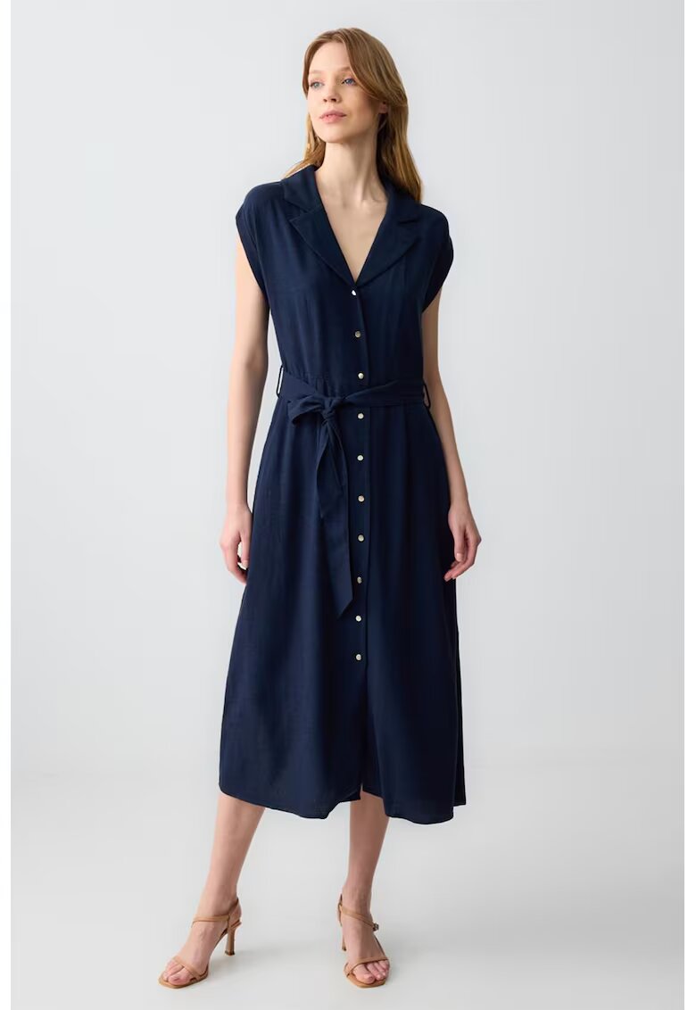 JIMMY KEY Rochie-camasa din amestec de in - Bleumarin