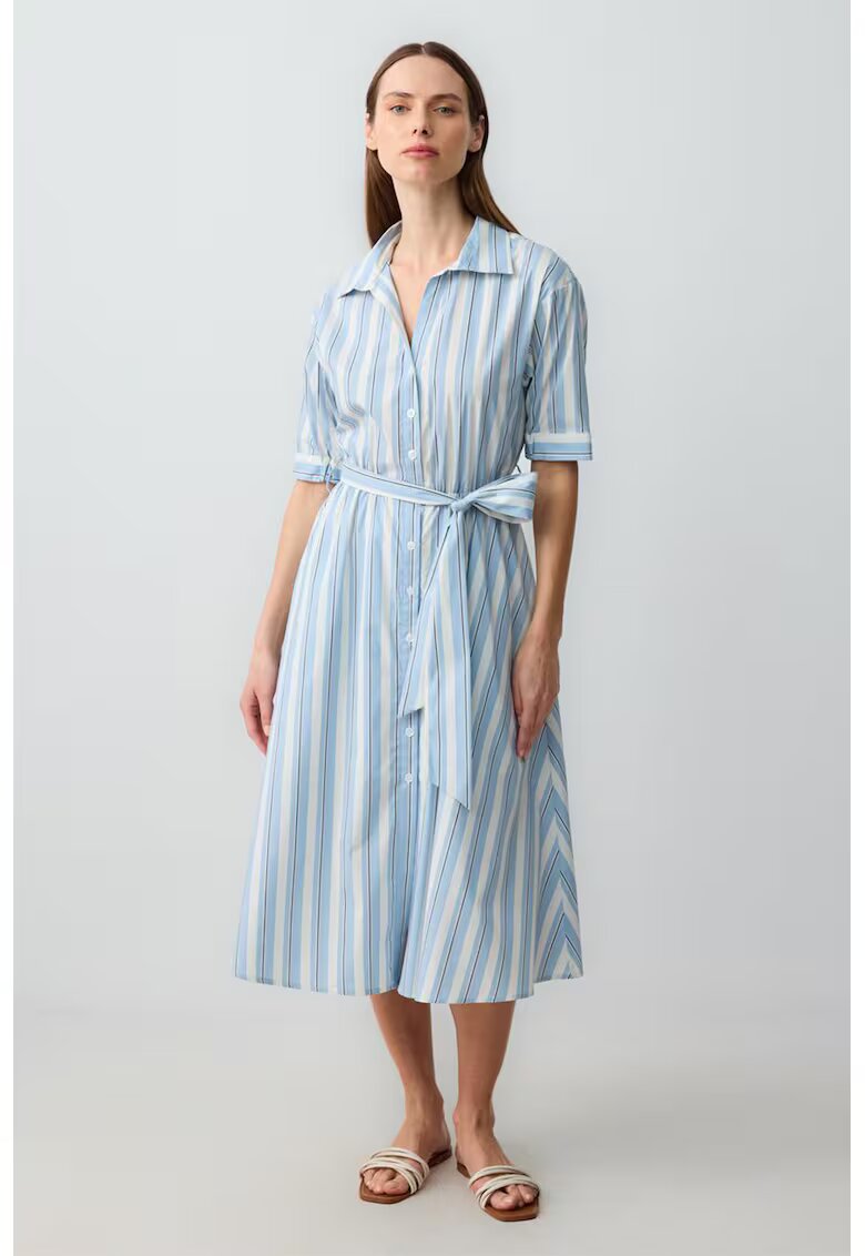 JIMMY KEY Rochie-camasa midi cu buzunare laterale - Alb/Albastru deschis