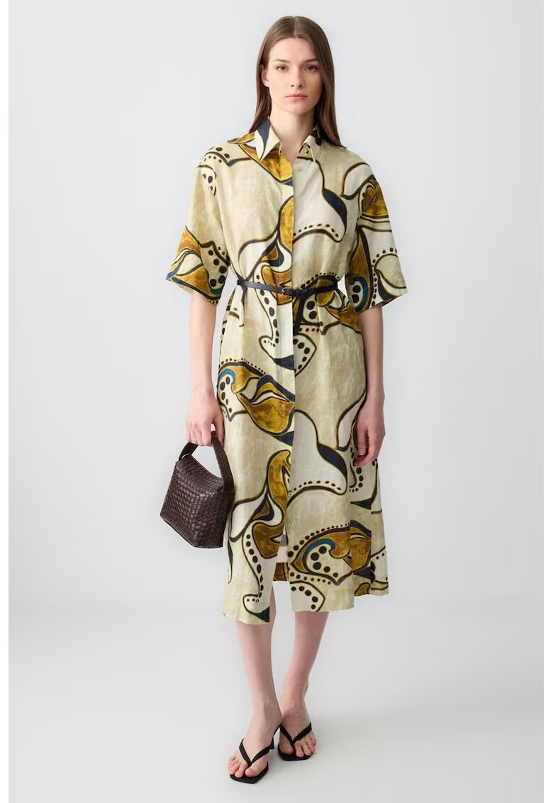 JIMMY KEY Rochie-camasa midi cu model - Alb/Galben sofran/Galben pal