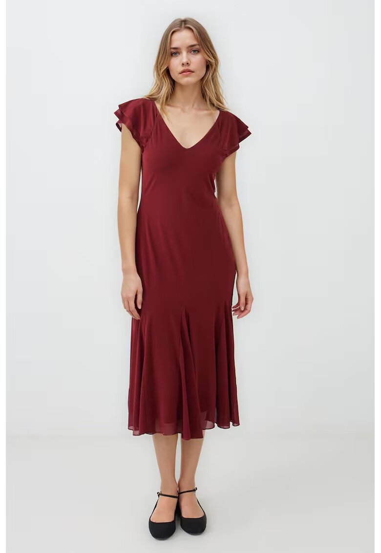 JIMMY KEY Rochie midi cu decolteu in V - Rosu inchis