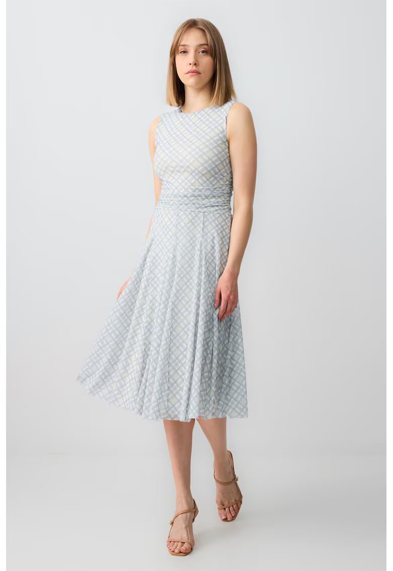 JIMMY KEY Rochie midi cu model in carouri si talie drapata - Albastru pal/Bej deschis