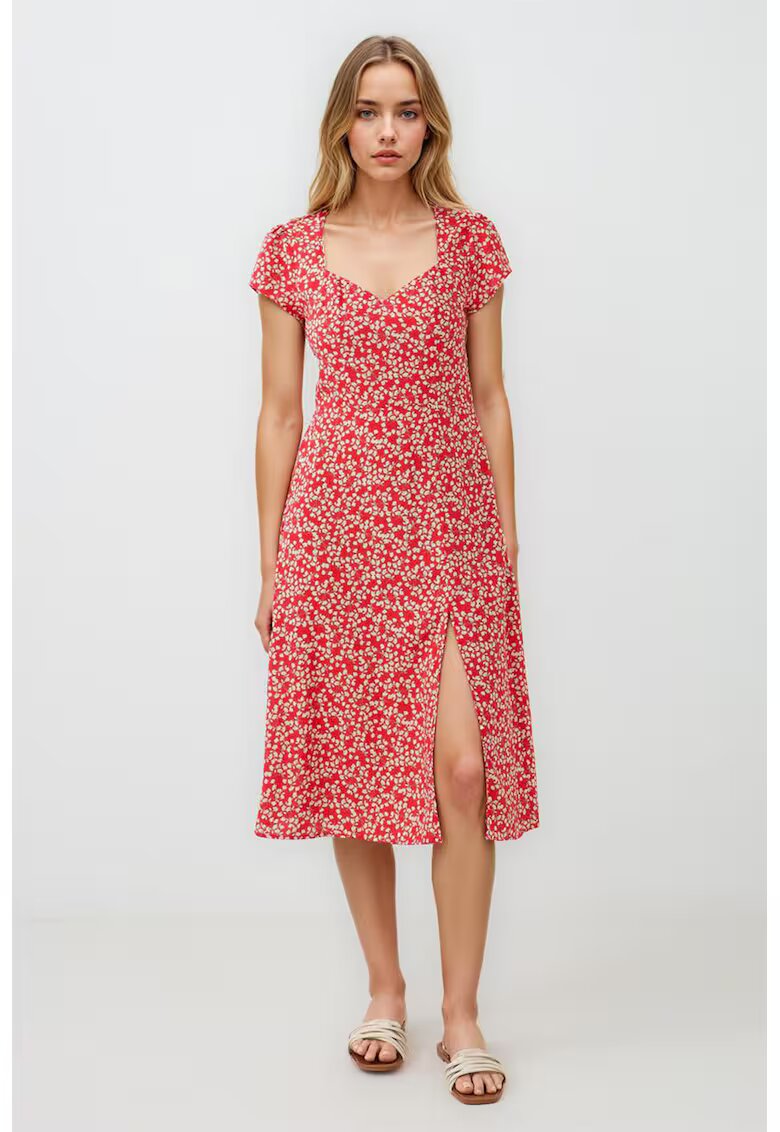 JIMMY KEY Rochie midi cu slit - Rosu/Alb fildes