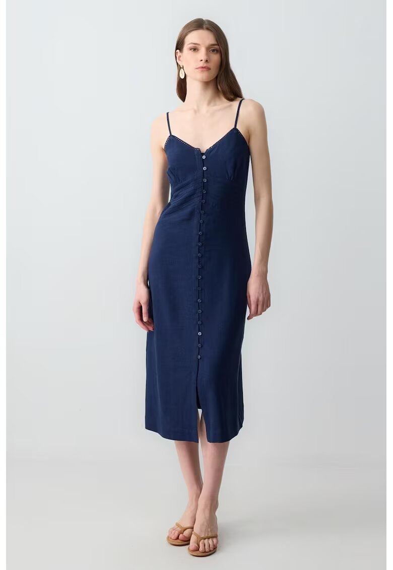 JIMMY KEY Rochie midi din amestec de in - Albastru inchis